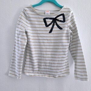 Gymboree Girls White Gold Metallic Striped Shirt Black Sequin Bow Top Size 7